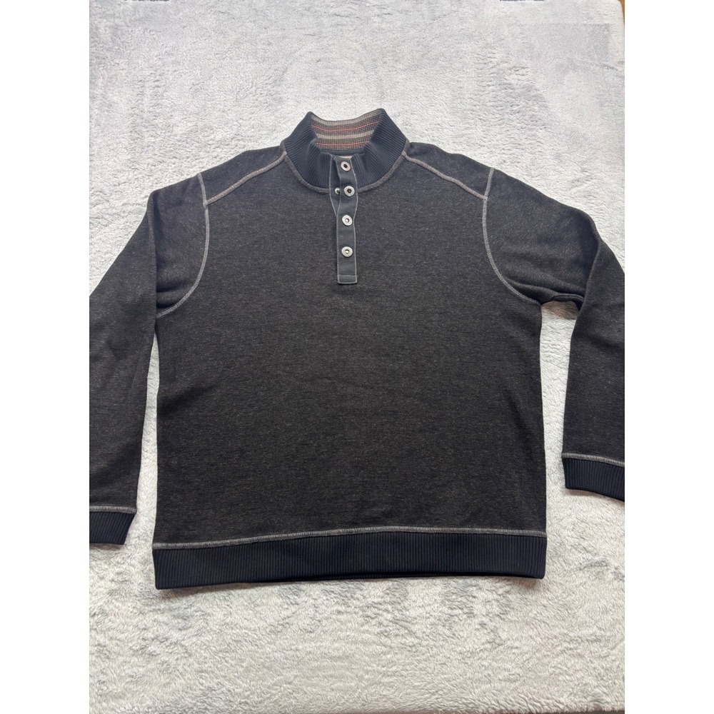 Tommy Bahama Men Charcoal Gray Heathered Mock Neck Snap Pullover Sweater‎ L